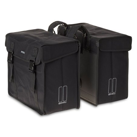 Sakwa miejska podwójna BASIL KAVAN XL DOUBLE BAG 65L, mocowanie na paski, wodoodporny brezent, czarna